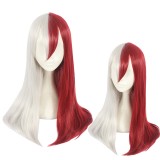 65cm Long Straight Silver&Red Wig My Hero Academia Todoroki Shoto Synthetic Anime Cosplay Wig CS-384C