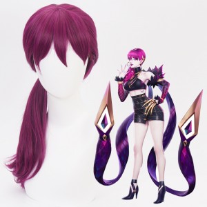 60cm Long Curly Dark Rose Mixed  League of Legends LOL KDA Evelynn Synthetic Anime Cosplay Wig CS-119J