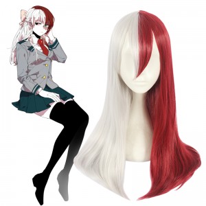 65cm Long Straight Silver&Red Wig My Hero Academia Todoroki Shoto Synthetic Anime Cosplay Wig CS-384C