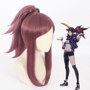 45cm Medium Long Taro LOL KDA Akali Wig Synthetic Anime Cosplay Wigs With One Ponytail CS-394C