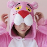 Adult Cartoon Flannel Unisex Pink Leopard Onesie Animal Onesies Anime Kigurumi Costume Pajamas Sets KT114