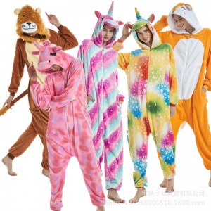 2019 New Adult Cartoon Flannel Unisex Unicorn Deer Tiger Fox Lion Animal Onesies Anime Kigurumi Costume Pajamas Sets