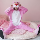 Adult Cartoon Flannel Unisex Pink Leopard Onesie Animal Onesies Anime Kigurumi Costume Pajamas Sets KT114