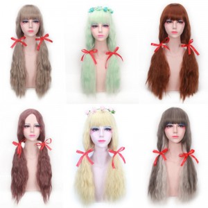 65cm Long Curly Taro Yellow Brown Retro Red Wig Synthetic Party Hair Anime Cosplay Lolita Wigs CS-298