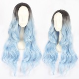 60cm Long Wave Black&Blue Mixed Anime Hair Wig Synthetic Cosplay Lolita Wigs CS-406A