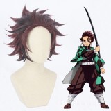 30cm Short Wine Red Mixed Demon Slayer Kamado Tanjirou Wig Synthetic Anime Cosplay Wigs CS-471C