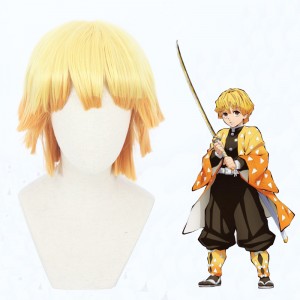 30cm Short Orange Mixed Demon Slayer Agatsuma Zenitsu Wig Synthetic Anime Cosplay Wigs CS-471B