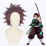 30cm Short Wine Red Mixed Demon Slayer Kamado Tanjirou Wig Synthetic Anime Cosplay Wigs CS-471C