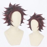 30cm Short Wine Red Mixed Demon Slayer Kamado Tanjirou Wig Synthetic Anime Cosplay Wigs CS-471C