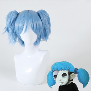 35cm Short Blue Shiota Nagisa Sally Face Wig Synthetic Anime Cosplay Wigs With Two Ponytails Wig CS-188B