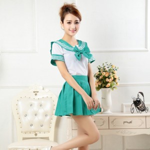 New Anime Costumes School Unfirm Clothes For Girls Green Sailor Suit Dress Lolita Maid Dress DS005