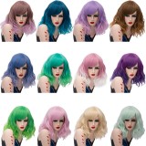 2019 New Fashion 35cm Short Curly Synthetic Anime Wig Cosplay Lolita Wig For Halloween Party With Multi Colors