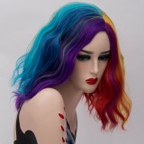 2019 New Fashion 40cm Short Curly Multi Colors Mixed Anime Cosplay Wig Synthetic Party Halloween Lolita Wigs