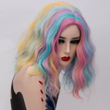 2019 New Fashion 40cm Short Curly Multi Colors Mixed Anime Cosplay Wig Synthetic Party Halloween Lolita Wigs