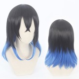 35cm Short Black&Blue Mixed Demon Slayer Hashibira Inosuke Wig Synthetic Anime Cosplay Wigs CS-471D