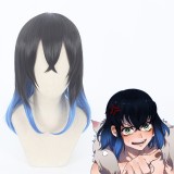 35cm Short Black&Blue Mixed Demon Slayer Hashibira Inosuke Wig Synthetic Anime Cosplay Wigs CS-471D