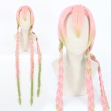 110cm Long Straight Pink&Green Demon Slayer Kanroji Mitsuri Wig Synthetic Anime Braids Cosplay Wigs CS-471G