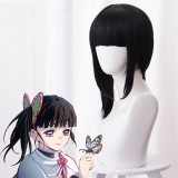 40cm Medium Long Black Demon Slayer Tsuyuri Kanawo Wig Synthetic Anime Cosplay Wig With One Ponytail CS-471J