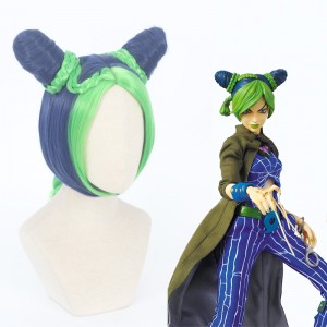 30cm Short Green&Blue Mixed JoJo's Bizarre Adventure Anime Jolyne Cujoh Wig Synthetic Cosplay Wigs CS-408A