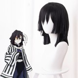 40cm Medium Long Straight Black Demon Slayer Iguro Obanai Wig Synthetic Anime Cosplay Wigs CS-471R