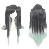 90cm Long Straight Black&Light Green Demon Slayer Tokitou Muichirou Wig Synthetic Anime Cosplay Wigs With 2Ponytails CS-471S