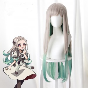 80cm Long Straight Silver Gray&Green Mixed Toilet Bound Hanako kun Nene Yashiro Wig Synthetic Anime Cosplay Wigs CS-423A