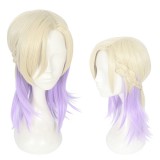 40cm Short Purple&Golden Mixed Disney Twisted Wonderland Vil Schoenheit Wig Synthetic Anime Cosplay Wigs CS-445A