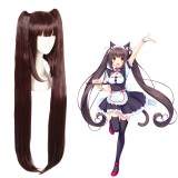 100cm Long Curly Reddish Brown Nekopara Chocolate Wig Synthetic Anime Cosplay Wigs With 2Ponytails CS-453A