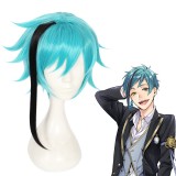 40cm Medium Long Ice Blue Black Disney Twisted Wonderland Anime Floyd Jade Wig Synthetic Cosplay Wigs CS-451A