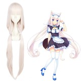 100cm Long Straight Cherry Pink Nekopara Vanilla Wig Synthetic Anime Cosplay Wigs With 2Ponytails CS-453B