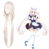 100cm Long Straight Cherry Pink Nekopara Vanilla Wig Synthetic Anime Cosplay Wigs With 2Ponytails CS-453B