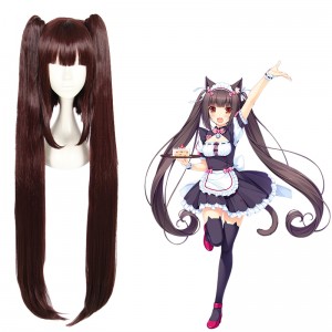 100cm Long Curly Reddish Brown Nekopara Chocolate Wig Synthetic Anime Cosplay Wigs With 2Ponytails CS-453A