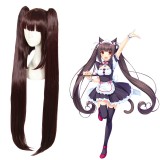 100cm Long Curly Reddish Brown Nekopara Chocolate Wig Synthetic Anime Cosplay Wigs With 2Ponytails CS-453A