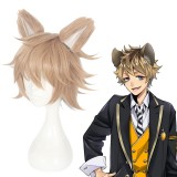 30cm Short Flaxen Mixed Disney Twisted Wonderland Anime Ruggie Bucchi Synthetic Cosplay Wigs With Two Ears CS-448A