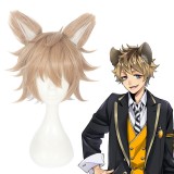 30cm Short Flaxen Mixed Disney Twisted Wonderland Anime Ruggie Bucchi Synthetic Cosplay Wigs With Two Ears CS-448A