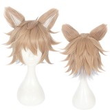 30cm Short Flaxen Mixed Disney Twisted Wonderland Anime Ruggie Bucchi Synthetic Cosplay Wigs With Two Ears CS-448A