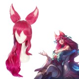 60cm Long Curly Rose Ahri Wig League of Legends LOL Spirit Blossm Anime Wig Synthetic Cosplay Wigs With Ears CS-119O