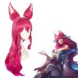 60cm Long Curly Rose Ahri Wig League of Legends LOL Spirit Blossm Anime Wig Synthetic Cosplay Wigs With Ears CS-119O