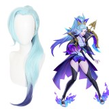 75cm Long Straight Light Blue Shauna Vayne Wig League of Legends LOL Spirit Blossm Anime Synthetic Cosplay Wigs With One Ponytail CS-119S