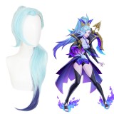 75cm Long Straight Light Blue Shauna Vayne Wig League of Legends LOL Spirit Blossm Anime Synthetic Cosplay Wigs With One Ponytail CS-119S