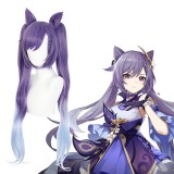 90cm Long Curly Blue&Purple Mixed Genshin Impact Keqing Wig Synthetic Anime Cosplay Wig With 2Ponytails CS-455A