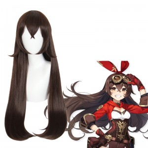 80cm Long Straight Brown Genshin Impact Anime Wig Amber Synthetic Cosplay Hair Wigs CS-455C