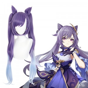 90cm Long Curly Blue&Purple Mixed Genshin Impact Keqing Wig Synthetic Anime Cosplay Wig With 2Ponytails CS-455A