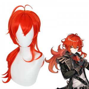 65cm Long Curly Orange Red Genshin Impact Anime Wig Diluc Synthetic Cosplay Hair Wigs CS-455B