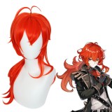 65cm Long Curly Orange Red Genshin Impact Anime Wig Diluc Synthetic Cosplay Hair Wigs CS-455B