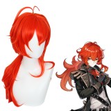 65cm Long Curly Orange Red Genshin Impact Anime Wig Diluc Synthetic Cosplay Hair Wigs CS-455B