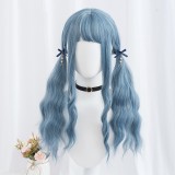 60cm Long Body Wave Gray Blue Mixed Anime Wig Synthetic Cosplay Hair Wig Lolita Wig For Girls CS-835C