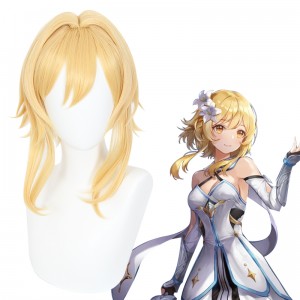 40cm Medium Long Blonde Genshin Impact Anime Traveler Lumine Wig Synthetic Cosplay Costume Wigs CS-455H