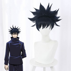 35cm Short Navy Blue Jujutsu Kaisen Anime Wig Fushiguro Megumi Peluca Synthetic Cosplay Wigs CS-458C