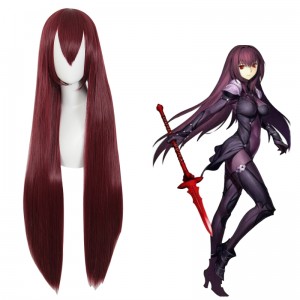 100cm Long Straight Dark Wine Red Fate/Grand Order Scathach Wig Synthetic Anime Cosplay Wigs CS-462A